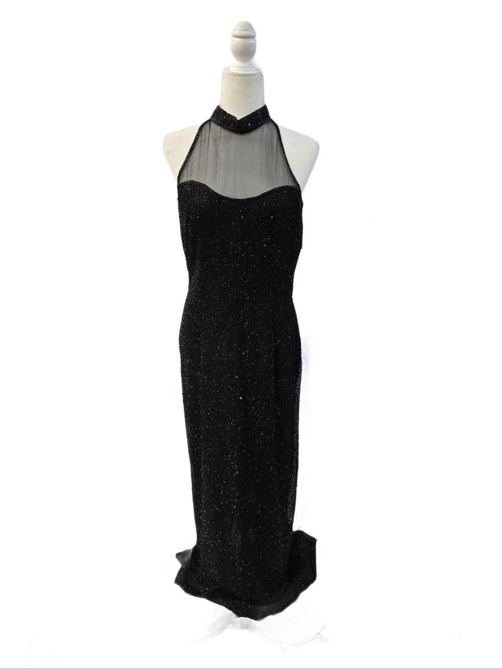 Vintage Stenay Silk High Neckline Beaded Evening Gown